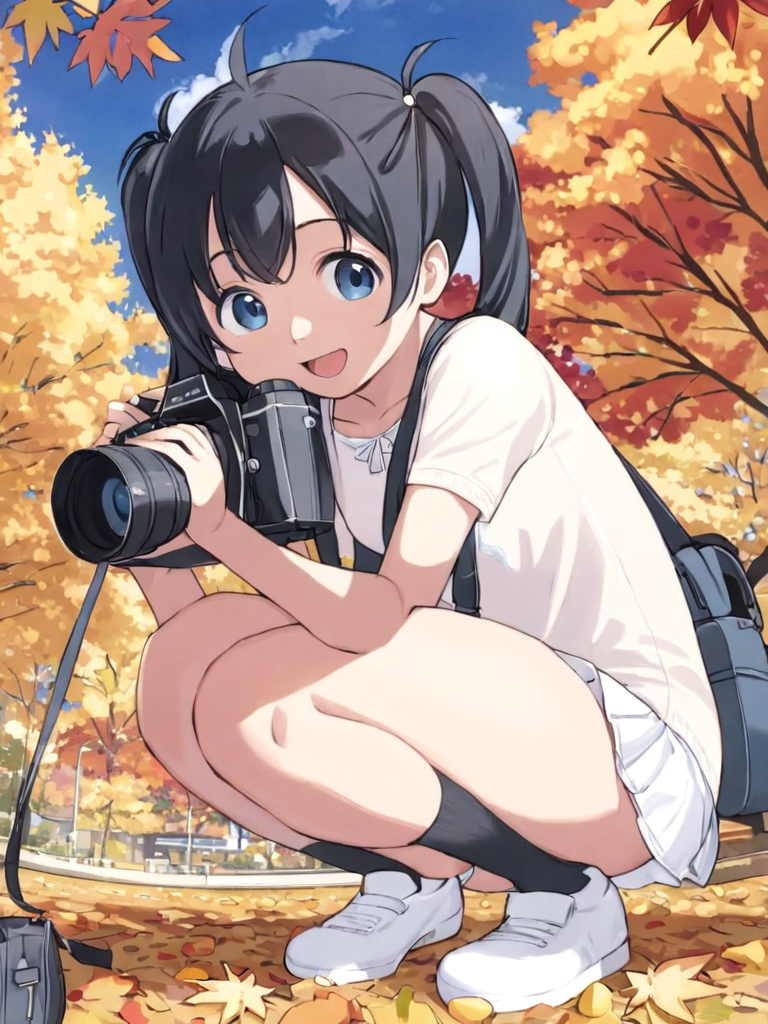 03179-3920314158-_lora_comiclo_xl_1_,1girl,solo,camera,black hair,panties,twintails,underwear,skirt,smile,tree,open mouth,socks,pantyshot,blue ey.png
